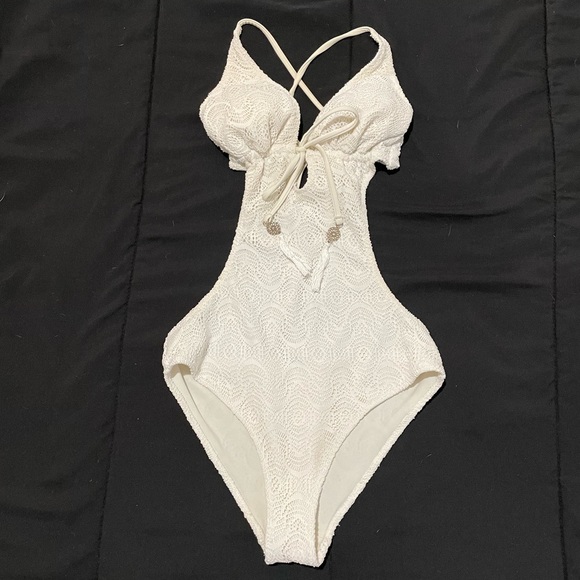 White One Piece Swim Suit with Dreamcatcher Details - Picture 1 of 4